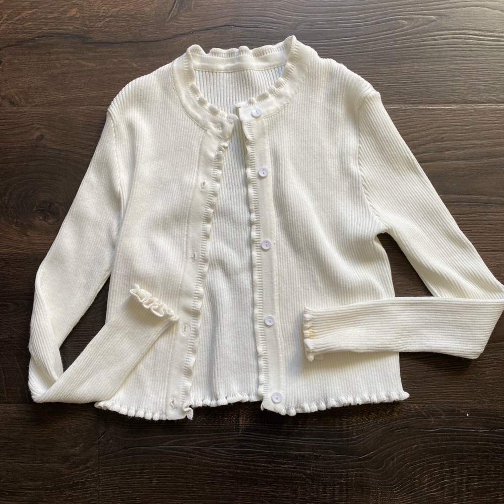 Women’s Cream Ribbed Button-Front Sweater Cardigan, S